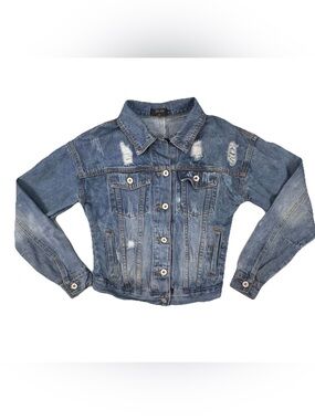 Balboa Distressed Denim Jacket Frayed V Back Cropped Y2K Blue Women’s Small